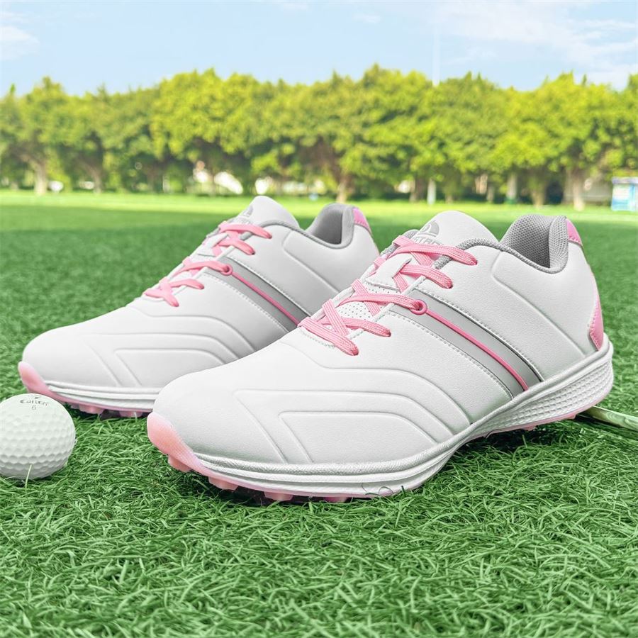 Women's Six-Color Sport Spikeless Golf Shoe on the golf course, view 1