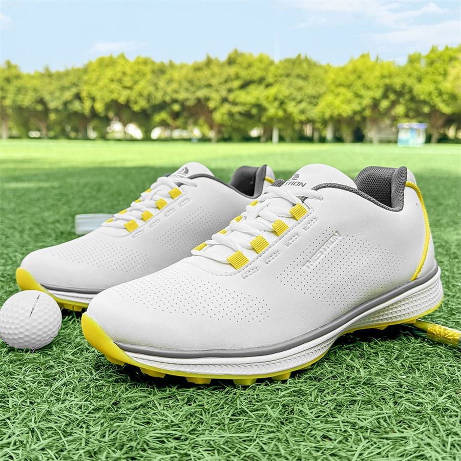 Six-Color Lace Spikeless Golf Shoe on the golf course, view 1