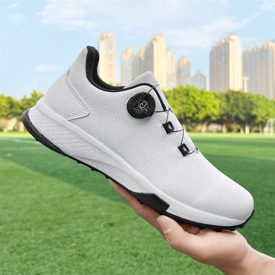 Rotary-Lace Spikeless Golf Shoe on the golf course, view 1