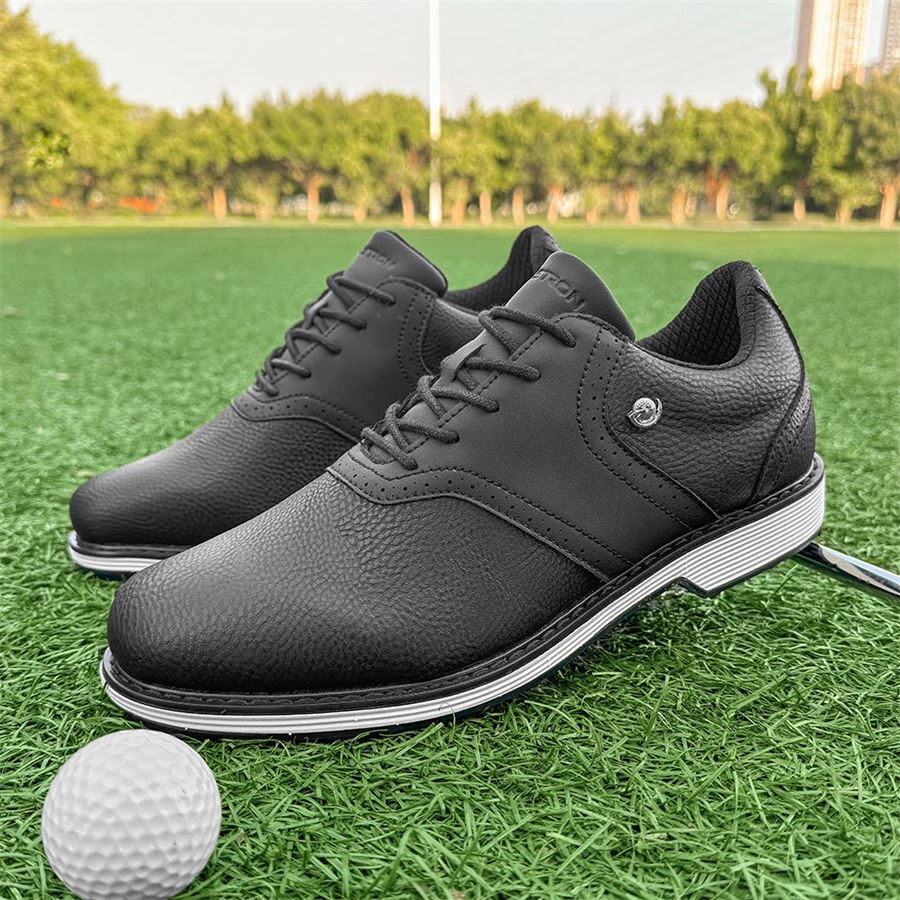 Saddle Spikeless Golf Shoe on the golf course, view 1