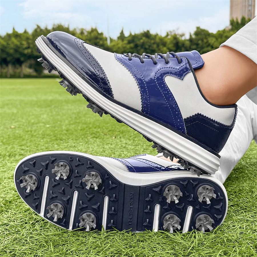Wingtip Glossy Spiked Golf Shoe on the golf course, view 4