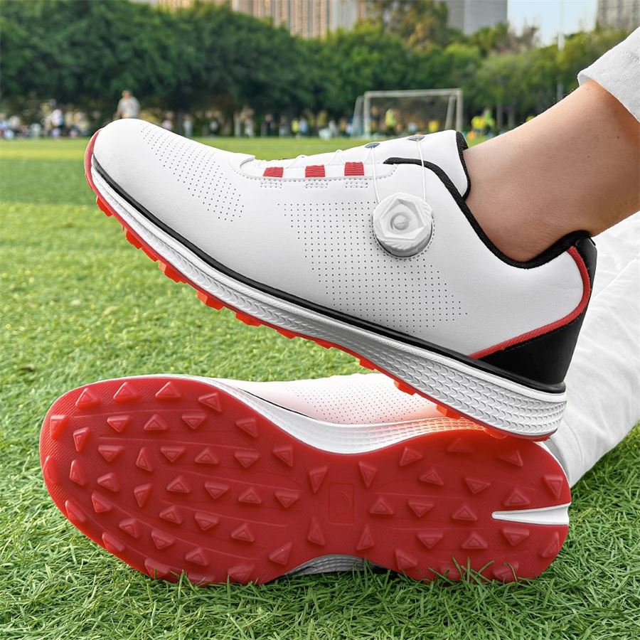 Six-Color Rotary-Lace Spikeless Golf Shoe on the golf course, view 1